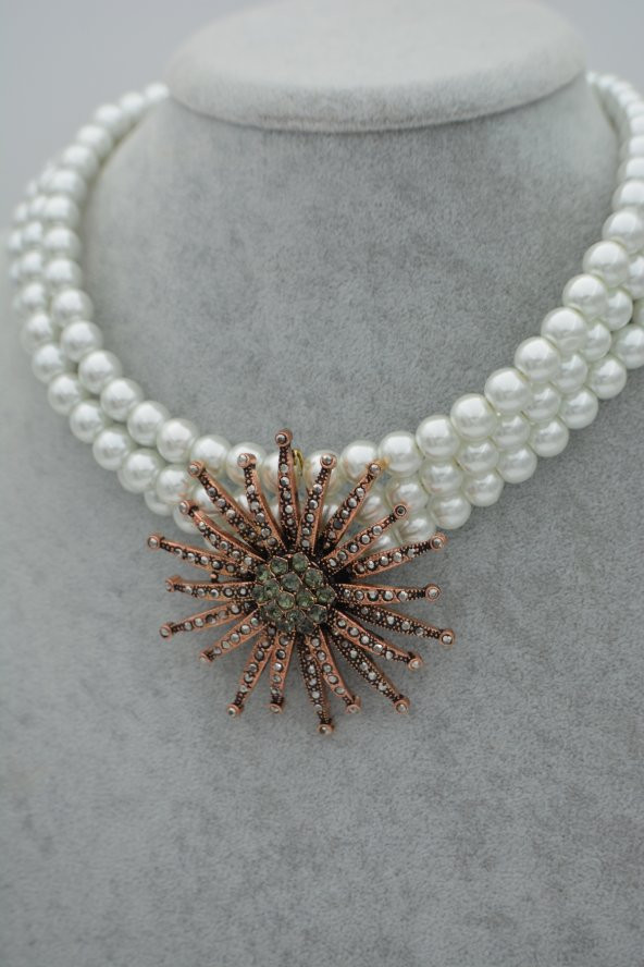 STONEAGE Üç Sıra İncili Güneş Kolye Özel Tasarım - Resim 2