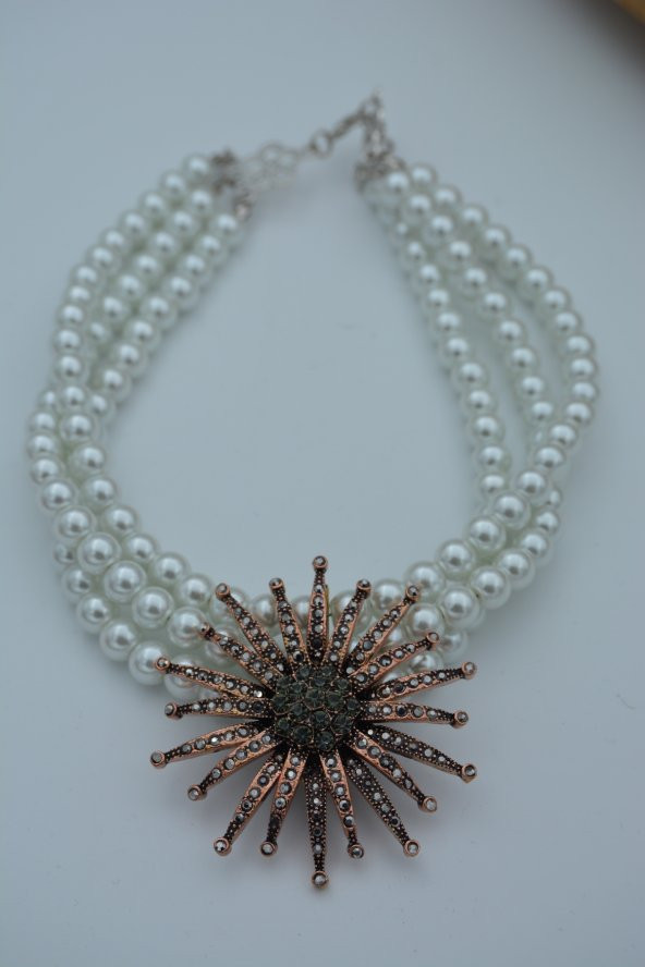 STONEAGE Üç Sıra İncili Güneş Kolye Özel Tasarım - Resim 5