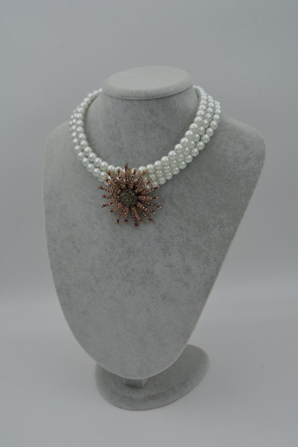 STONEAGE Üç Sıra İncili Güneş Kolye Özel Tasarım - Resim 7