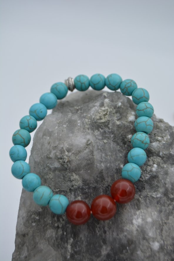 STONEAGE Akik ve Turkuaz Doğal Taşlı Bileklik - Resim 2