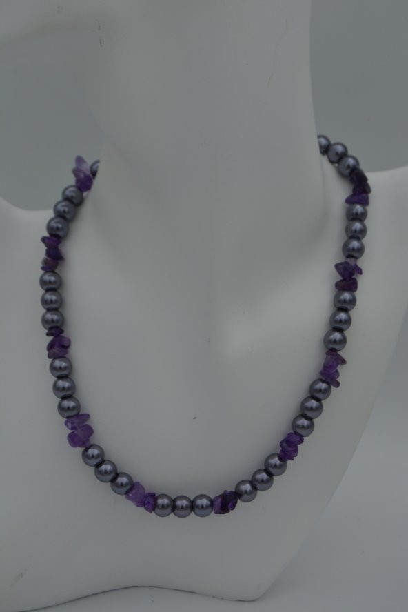 STONEAGE AMETİST VE CAM İNCİ TASARIM KOLYE - Resim 2