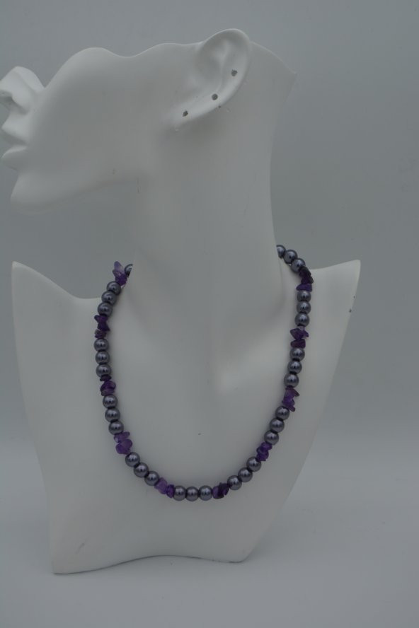 STONEAGE AMETİST VE CAM İNCİ TASARIM KOLYE - Resim 3