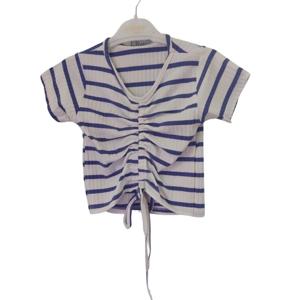 FLOWER ÇİZGİLİ BÜZGÜLÜ KIZ ÇOCUK T-SHİRT - 3