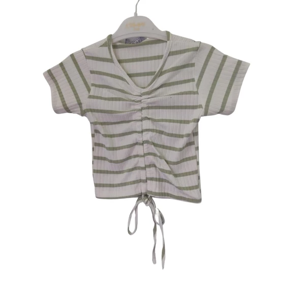 FLOWER ÇİZGİLİ BÜZGÜLÜ KIZ ÇOCUK T-SHİRT - 2