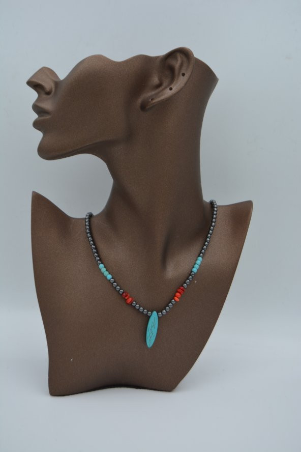 STONEAGE HEMATİT TURKUAZ VE MERCAN KOLYE ürün görseli