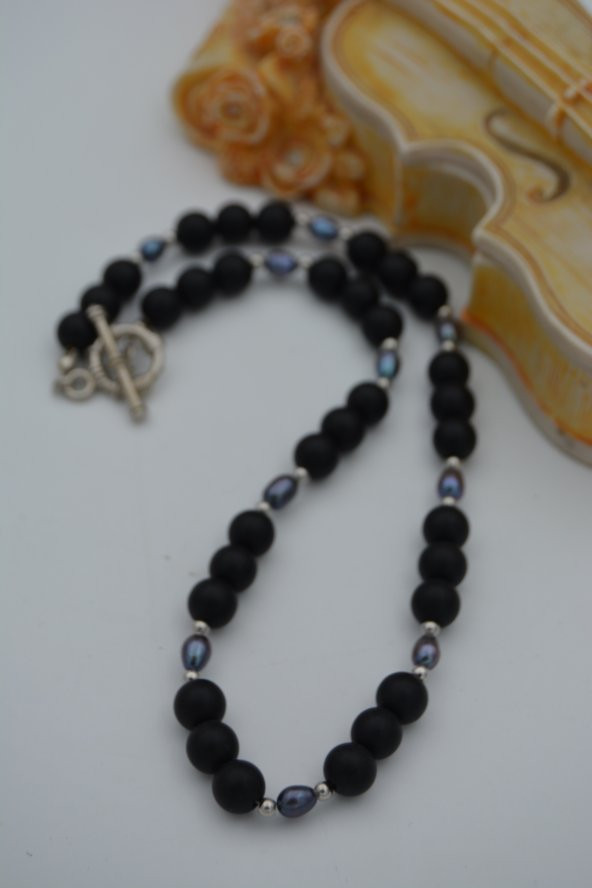 STONEAGE SİYAH İNCİ VE MAT ONİKS KOLYE - Resim 4