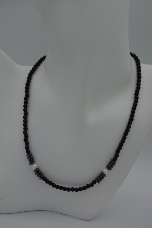 STONEAGE HEMATİT İNCİ VE ONİKS TAŞLI KOLYE - Resim 3