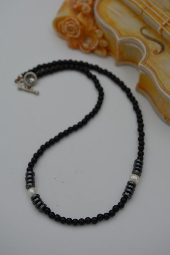 STONEAGE HEMATİT İNCİ VE ONİKS TAŞLI KOLYE - Resim 5