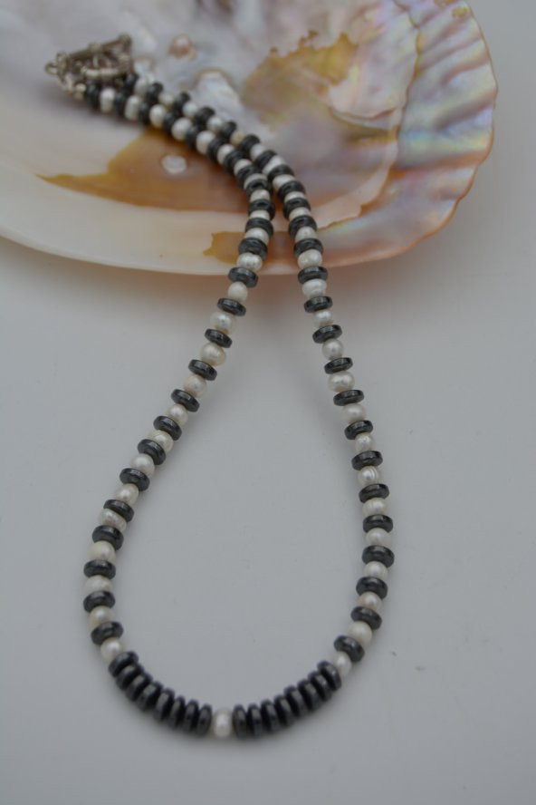 STONEAGE İNCİ VE HEMATİT KOLYE - Resim 2