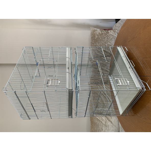 2 (çift) Katlı Muhabbet Kuşu Üretim Kafesi - Kalın Telli Çekmeceli