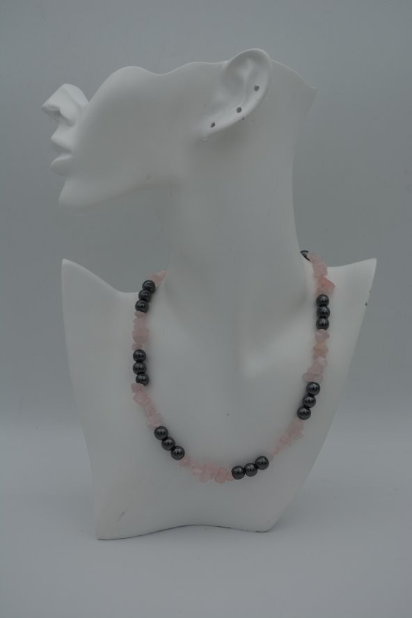 STONEAGE PEMBE KUVARS VE HEMATİT TAŞLI ŞİFA KOLYESİ ürün görseli