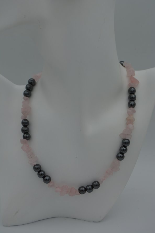 STONEAGE PEMBE KUVARS VE HEMATİT TAŞLI ŞİFA KOLYESİ - Resim 2