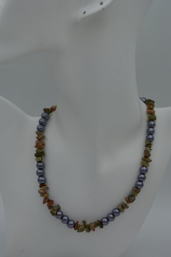 STONEAGE UNAHİT DOĞALTAŞ VE CAM İNCİ KOLYE - Resim 3