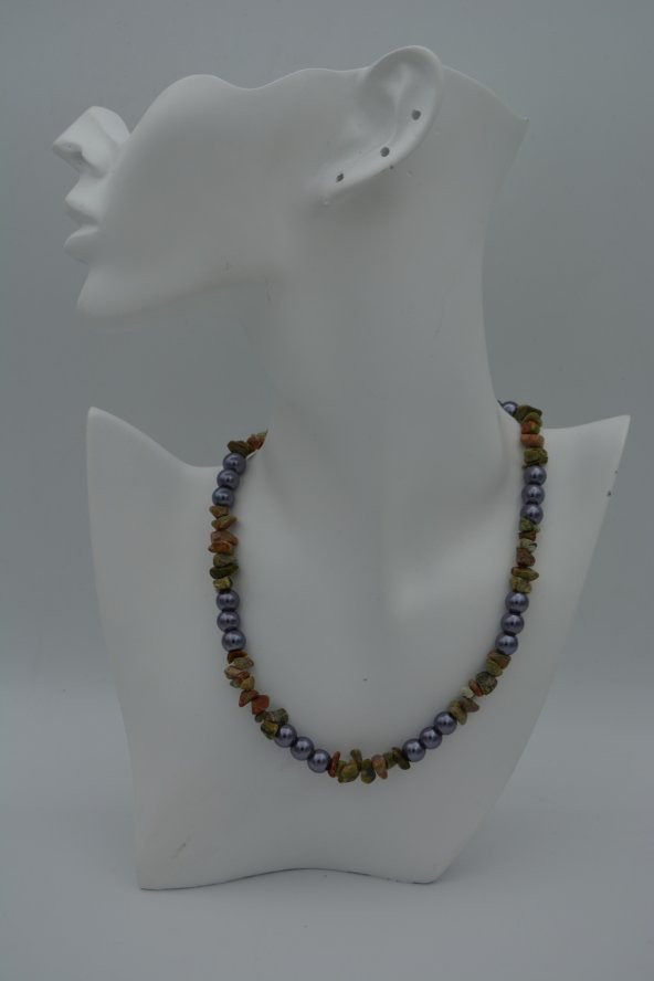 STONEAGE UNAHİT DOĞALTAŞ VE CAM İNCİ KOLYE - Resim 4