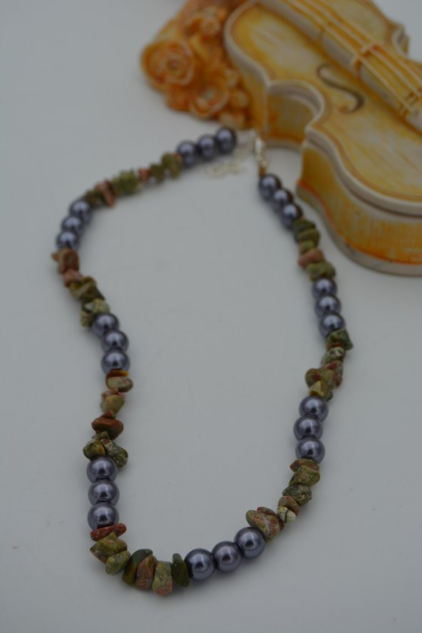 STONEAGE UNAHİT DOĞALTAŞ VE CAM İNCİ KOLYE - Resim 5