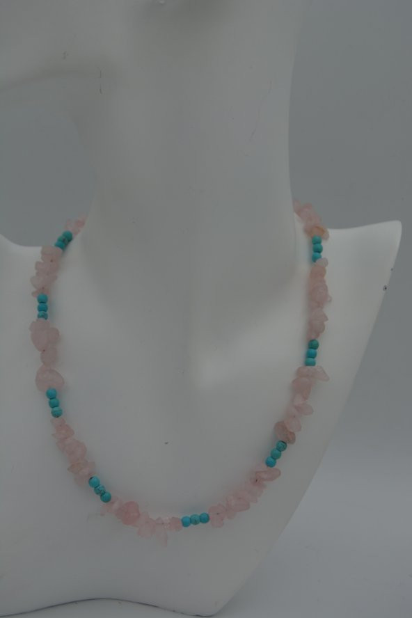 STONEAGE PEMBE KUVARS VE TURKUAZ TAŞLI KOLYE ürün görseli