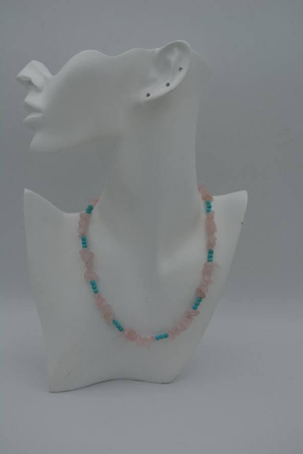 STONEAGE PEMBE KUVARS VE TURKUAZ TAŞLI KOLYE - Resim 3