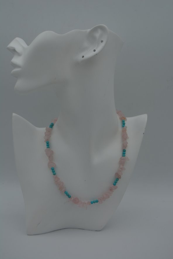 STONEAGE PEMBE KUVARS VE TURKUAZ TAŞLI KOLYE - Resim 4