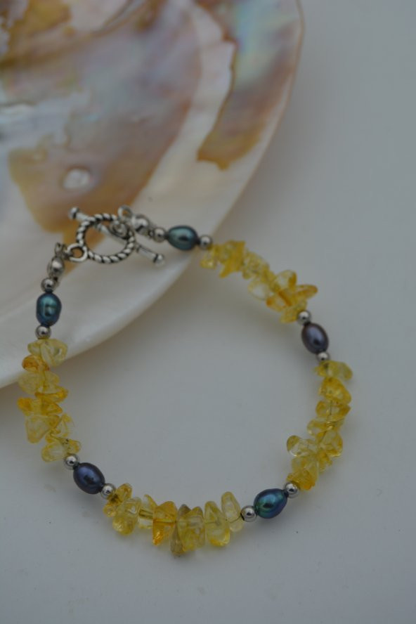 STONEAGE JEWELLERY Sitrin ve Arpa İnci Bileklik - Resim 2