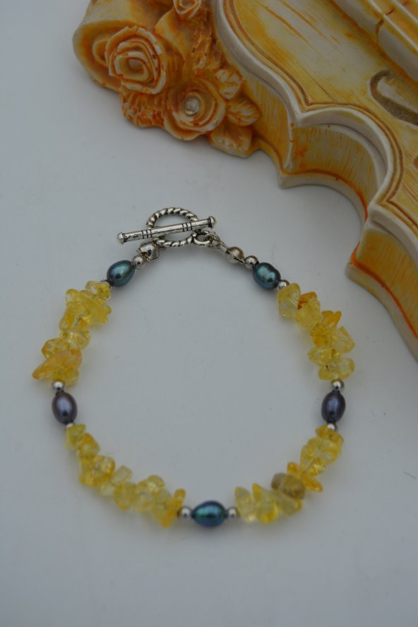 STONEAGE JEWELLERY Sitrin ve Arpa İnci Bileklik - Resim 3