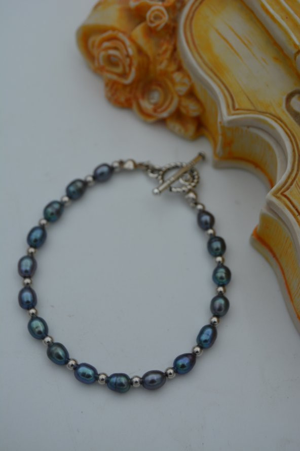 STONEAGE JEWELLERY Siyah Arpa İnciden Bileklik - Resim 3