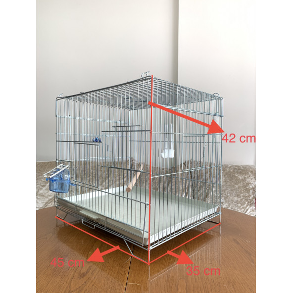 Muhabbet Kuşu Üretim Kafesi (Yemlik, suluk, ahşap tünek dahil) Kalın Telli