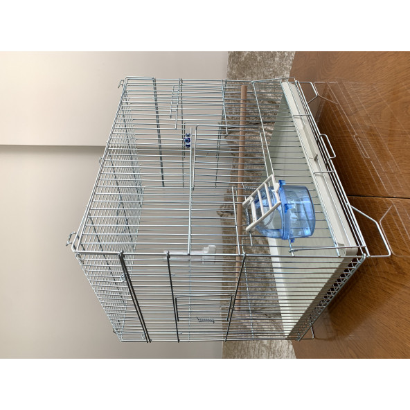 Muhabbet Kuşu Üretim Kafesi (Yemlik, suluk, ahşap tünek dahil) Kalın Telli - 3