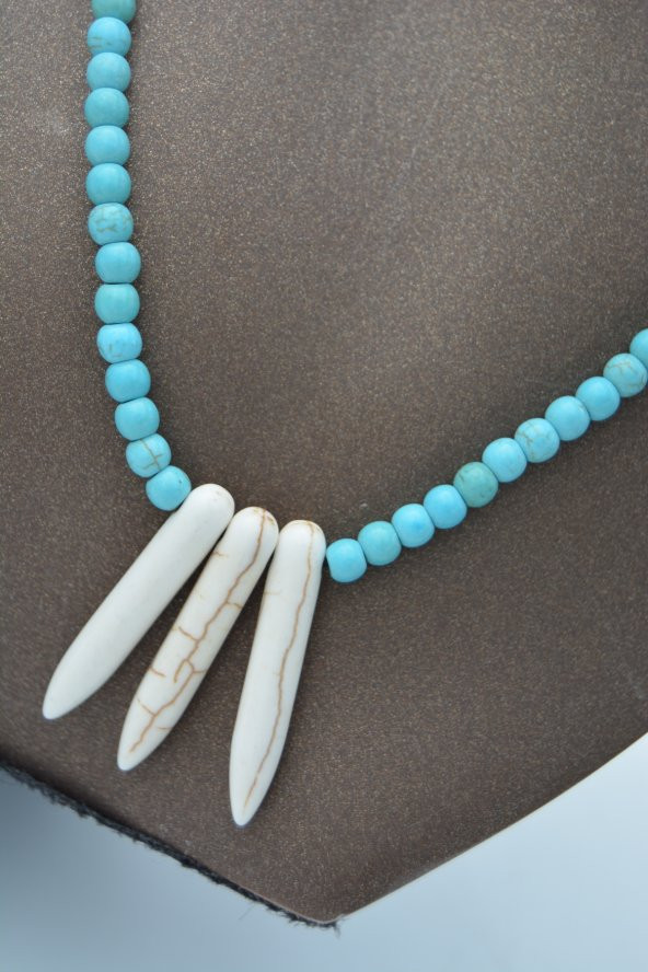 STONEAGE JEWELLERY Turkuaz Doğal Taşlı Metalsiz Kolye - Resim 3