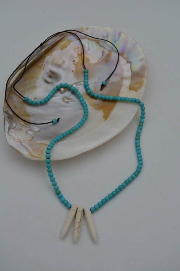 STONEAGE JEWELLERY Turkuaz Doğal Taşlı Metalsiz Kolye - Resim 4