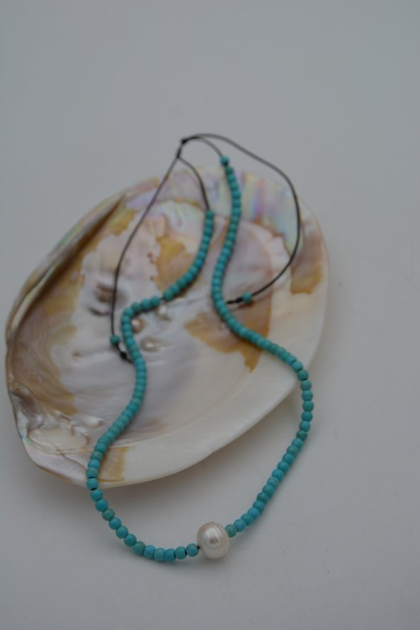 STONEAGE TURKUAZ VE İNCİ METALSİZ KOLYE ürün görseli