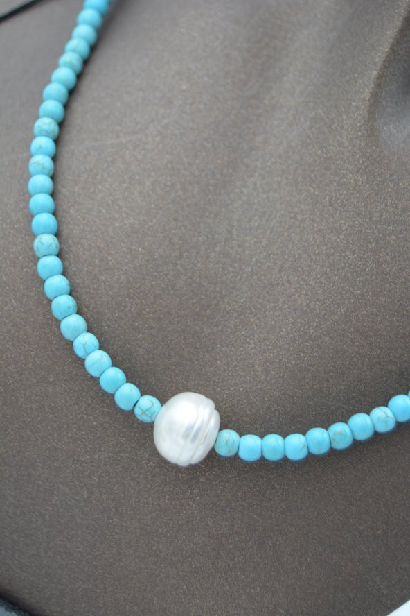 STONEAGE TURKUAZ VE İNCİ METALSİZ KOLYE - Resim 2