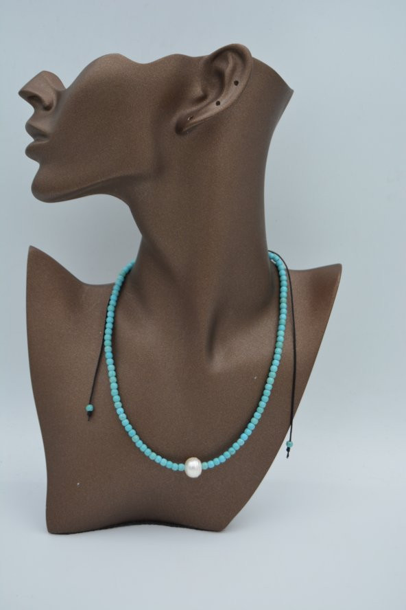 STONEAGE TURKUAZ VE İNCİ METALSİZ KOLYE - Resim 3