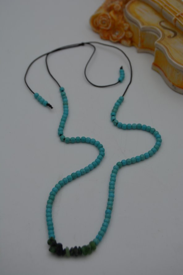 STONEAGE JEWELLERY Zümrüt ve Turkuaz Taşlı Metalsiz Kolye ürün görseli