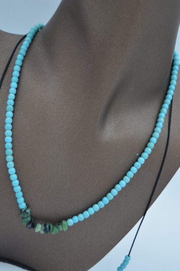 STONEAGE JEWELLERY Zümrüt ve Turkuaz Taşlı Metalsiz Kolye - Resim 2