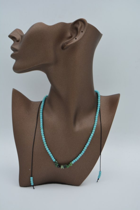 STONEAGE JEWELLERY Zümrüt ve Turkuaz Taşlı Metalsiz Kolye - Resim 3