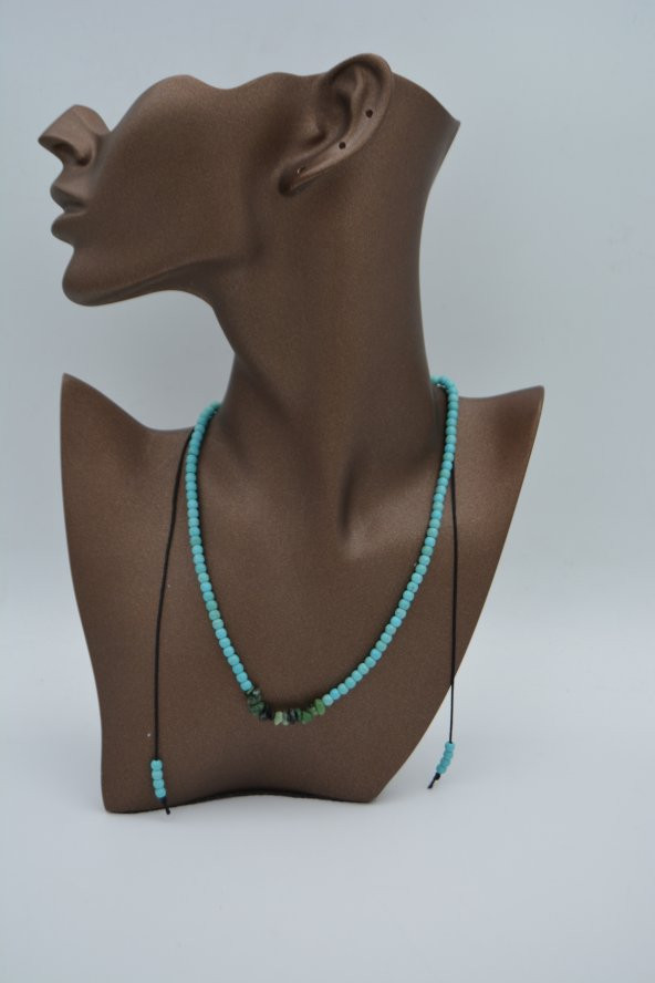 STONEAGE JEWELLERY Zümrüt ve Turkuaz Taşlı Metalsiz Kolye - Resim 4