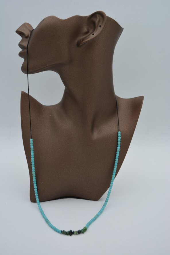 STONEAGE JEWELLERY Zümrüt ve Turkuaz Taşlı Metalsiz Kolye - Resim 5