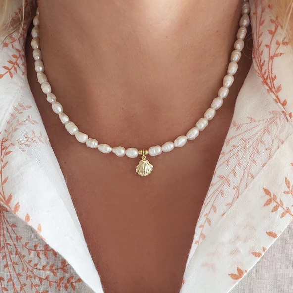 Vaoov 925 Ayar Gümüş Midye Kabuğu İnci Kolye - Resim 6