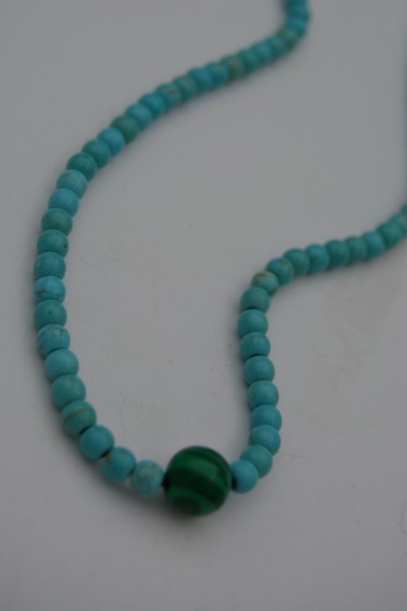 STONEAGE JEWELLERY Malahit ve Turkuaz Taşlı Metalsiz Kolye ürün görseli