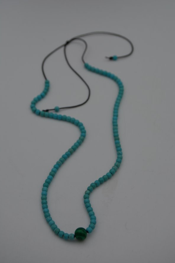 STONEAGE JEWELLERY Malahit ve Turkuaz Taşlı Metalsiz Kolye - Resim 2