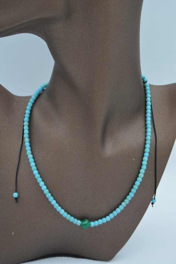 STONEAGE JEWELLERY Malahit ve Turkuaz Taşlı Metalsiz Kolye - Resim 4