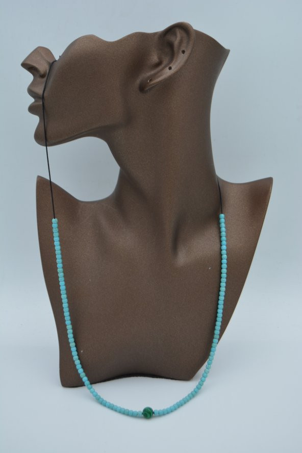 STONEAGE JEWELLERY Malahit ve Turkuaz Taşlı Metalsiz Kolye - Resim 5