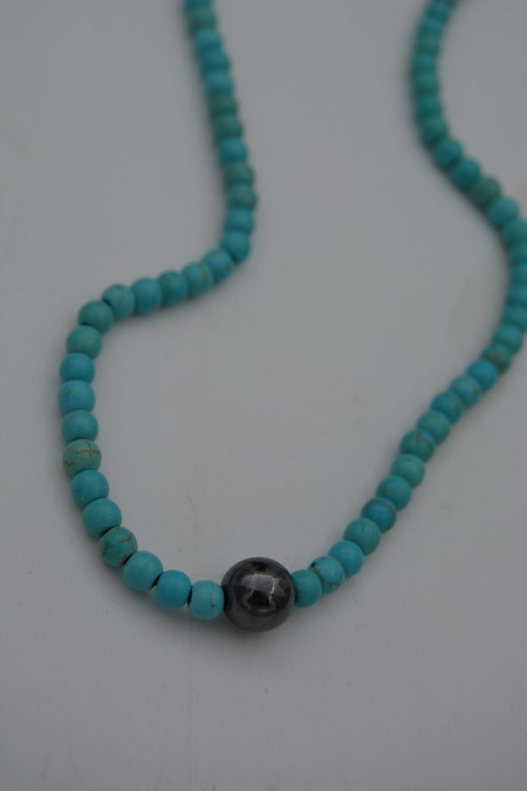 STONEAGE JEWELLERY Hematit ve Turkuaz Taşlı Metalsiz Kolye ürün görseli