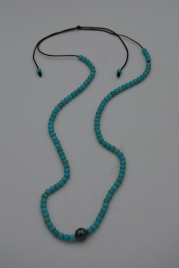 STONEAGE JEWELLERY Hematit ve Turkuaz Taşlı Metalsiz Kolye - Resim 2