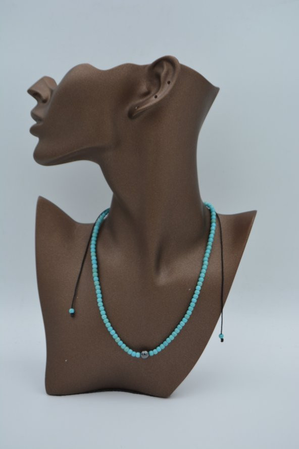 STONEAGE JEWELLERY Hematit ve Turkuaz Taşlı Metalsiz Kolye - Resim 3