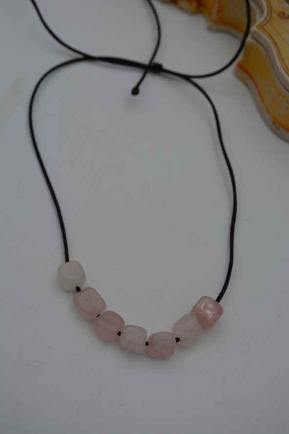 STONEAGE JEWELLERY Pembe Kuvars Taşlı Metalsiz Kolye - 1