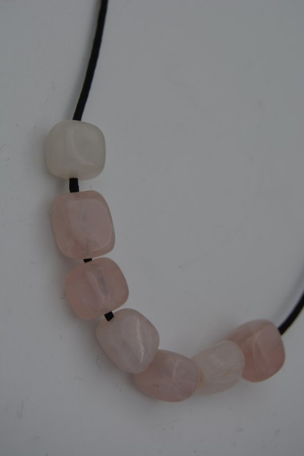 STONEAGE JEWELLERY Pembe Kuvars Taşlı Metalsiz Kolye - 2