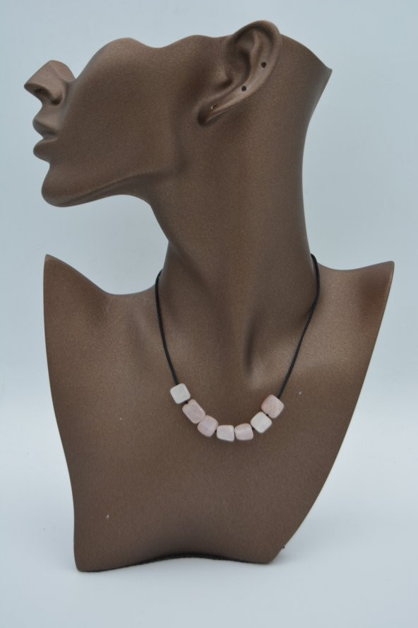 STONEAGE JEWELLERY Pembe Kuvars Taşlı Metalsiz Kolye - 4