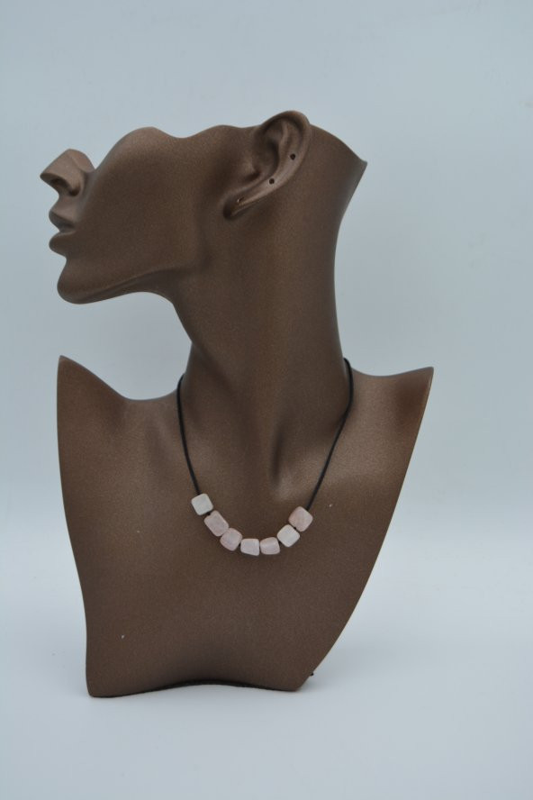STONEAGE JEWELLERY Pembe Kuvars Taşlı Metalsiz Kolye - 5