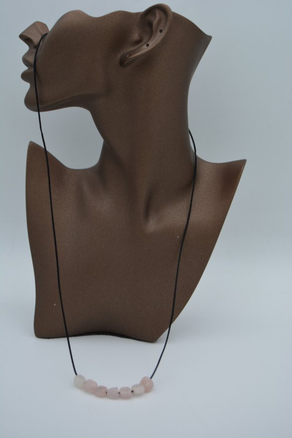 STONEAGE JEWELLERY Pembe Kuvars Taşlı Metalsiz Kolye - 6